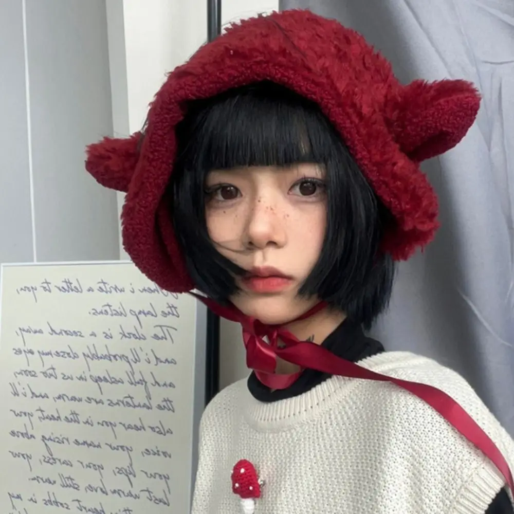 

Милые кашемировые облегающие шапки Лолита на осень и зиму, облегающие наушники для волос, шапка с ушками ягненка, повязка для волос