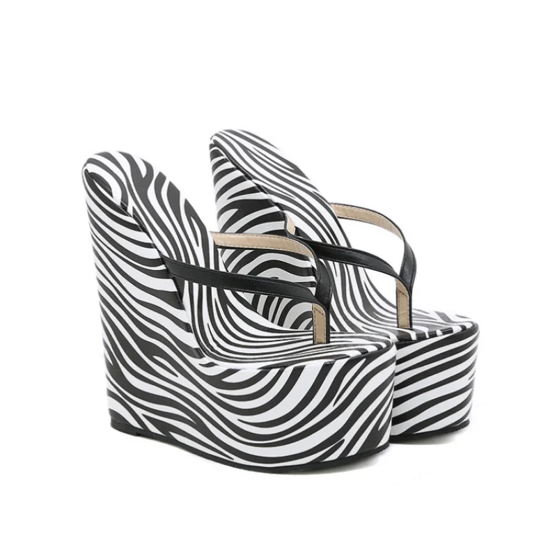 

Herringbone High Heels Women's Slope Heel Sandals 2022 Roman Style Shoes Temperament Zebra Pattern Thick Platform Sandals