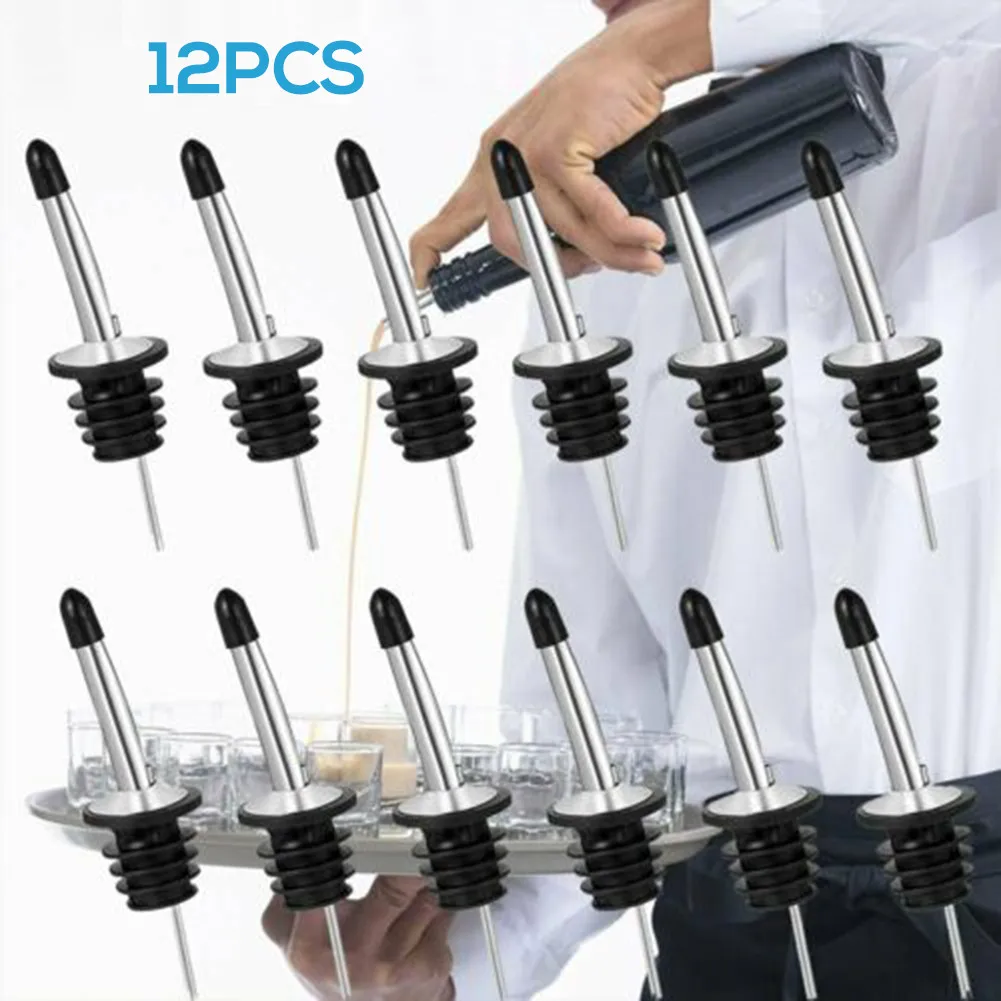 12 Pcs Stainless Steel Classic Bottle Pourers Tapered Spout Liquor Pourers Flow Wine Bottle Pour Spout Stopper Bar Accessories