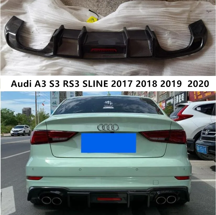 

Rear Bumper Diffuser For Audi A3 S3 RS3 SLINE 2017 2018 2019 2020 Trunk Door Lip Spoiler Real Carbon Fiber (With LED Light )