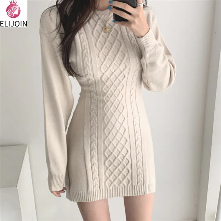 

Autumn and Winter Temperament Round Neck Diamond-shaped Dress Backless Slim Bag Hip Knitted Dress Female Special Price Clearance