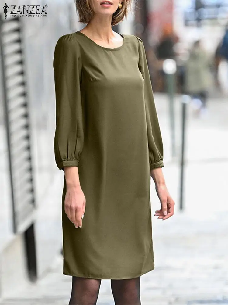 

ZANZEA Solid Color A-line Short Vestidos 2023 Summer Women Straight Dress Casual Round Neck Leisure Everyday Simple Mini Dresses