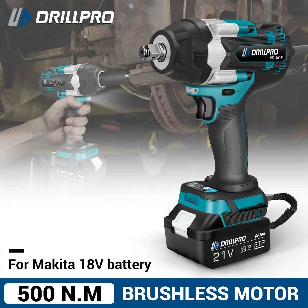 

Drillpro 500N.m Brushless Electric Impact Wrench 1/2" Drive Cordless Torque Wrench Rechargeable Tools for Makita 18V Battery