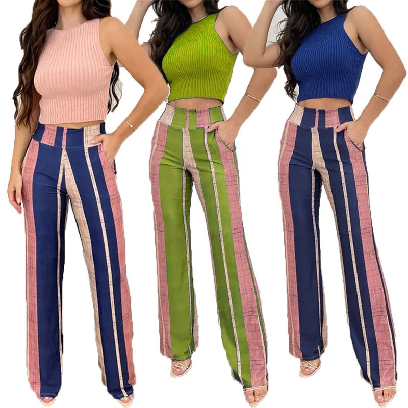 Новинка лета 2022 повседневный Модный женский комплект из двух предметов в полоску