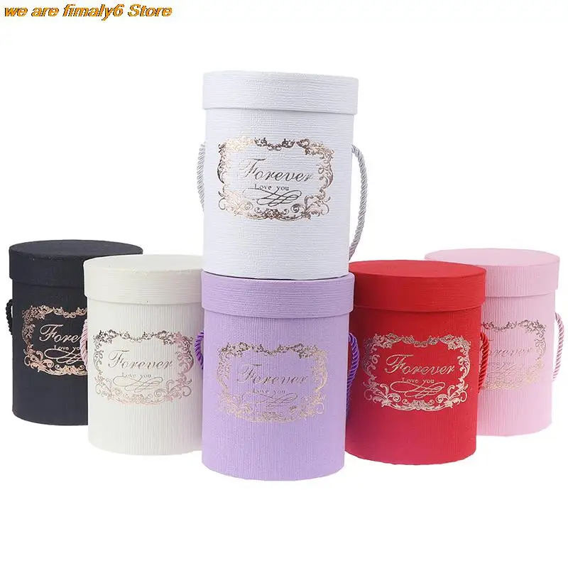 

165*120mm Round Flower Paper Boxes Lid Hug Bucket Florist Gift Packaging Box Gift Candy Bar Boxes Party Wedding Supply