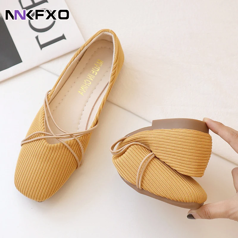 

Shallow Fabric Ballet Flats Women Autumn Spring Slip On Square Toe Pregnant Walk Driving Soft Low Flat Shoes Without Heels