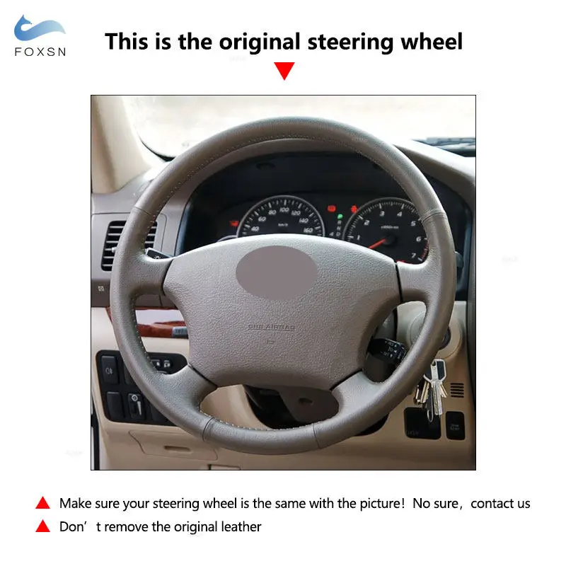 Фото Перфорированный кожаный чехол на руль с красной полосой для Toyota Land Cruiser Prado 120, Tacoma, Tundra, Highlander, для Lexus LS400, GX №5