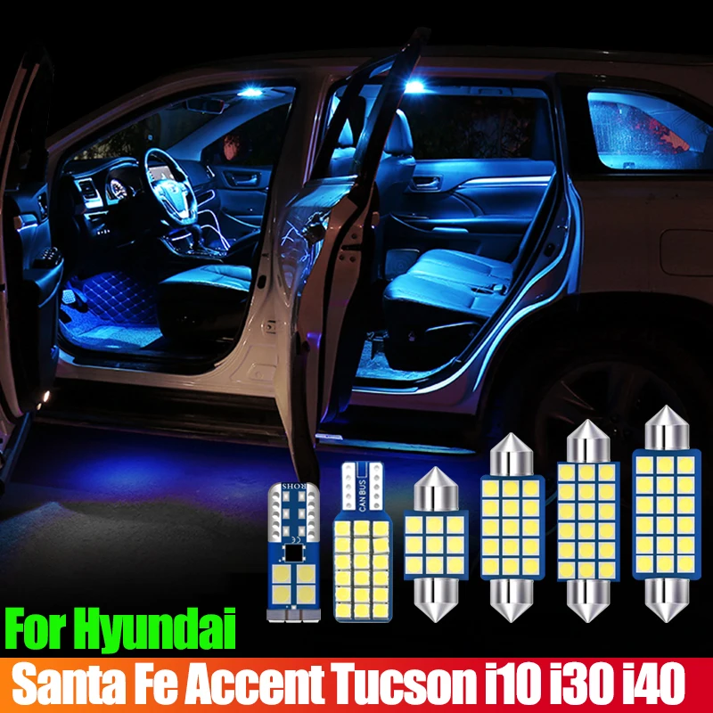 

For Hyundai Santa Fe 2 3 CM DM TM Accent Solaris RB Tucson JM TL i10 i30 i40 Car LED Kit Interior Lights Trunk Light Accessories