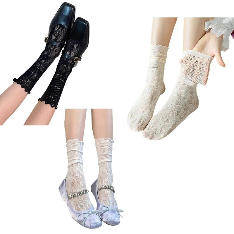 

1 Pair Lolitas Socks Cotton Autumn Sweet Short Thin Socks, Womens Princess Style Ruffled Socks Middle Tube Socks K3KF