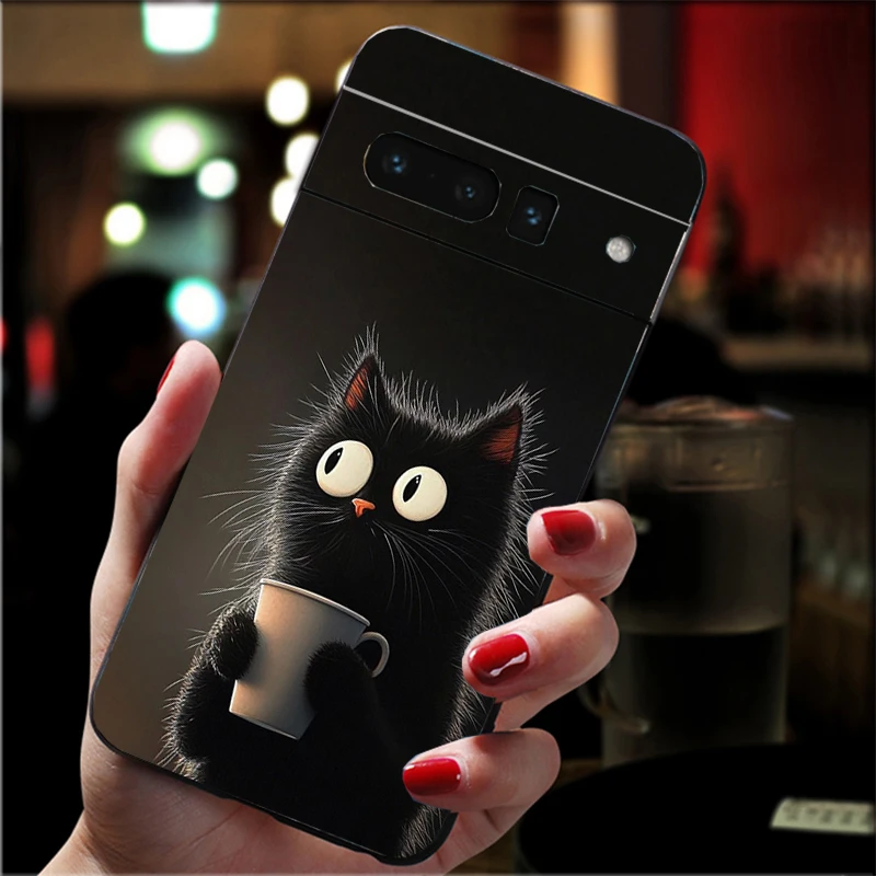 Caricature cat with a mug Phone Case For Google Pixel 9 Pro XL 8 7 6 8A 7A 6A 4A 3A 3XL 5 4