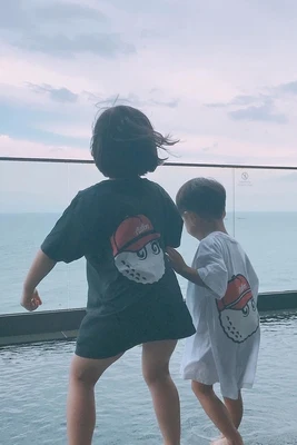 

American version of Malbon Golf tide brand sports and leisure bucket hat printing round neck loose loose short-sleeved T-shirt