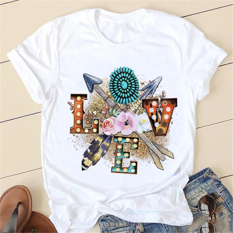 

Женские футболки в стиле Love, женская модная одежда, одежда с коротким рукавом и мультипликационным рисунком, женская футболка с круглым выр...