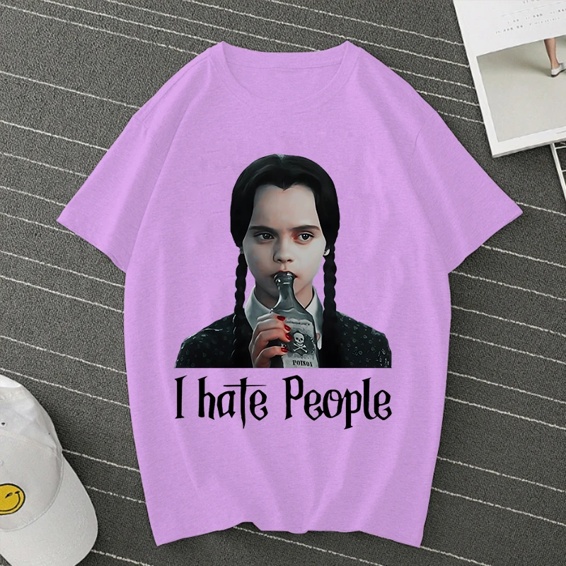 

Harajuku Clothes Wednesday I HATE PEOPLE T-Shirt Women Wednesday Graphic Tees Hip Hop Streetwear Wednesday Funny Tshirt Y2K Tops