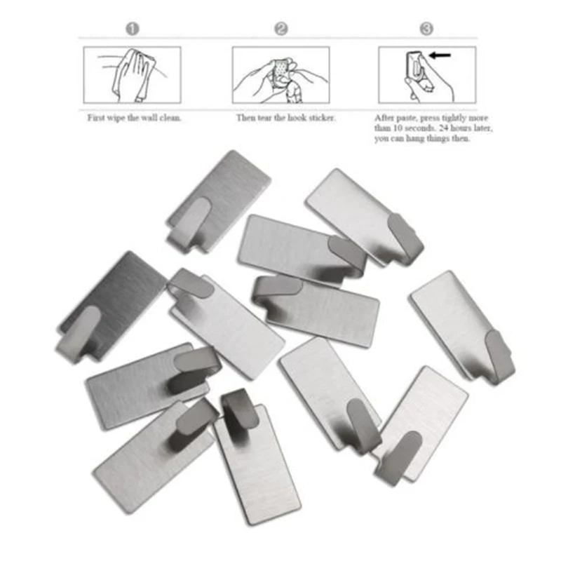 

Wall Door Stainless Steel Holder Kitchen Sticky Towel Hanger Hook Robe Peg Coat Self Adhesive Bathroom Durable
