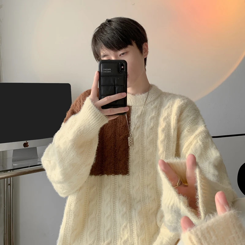 LAPPSTER Winter Patchwork Knitted Sweater Men Luxury Long Sleeve Pullovers 2024 Funny New In Y2k Oversized Graphic Black