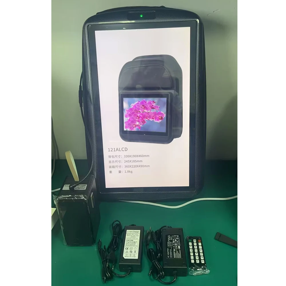 Портативный рекламный плеер с LED LCD-экраном на спинном мониторе, работающий от перезаряжаемой батареи, для уличных маркетинговых акций (art.: 3920d42293c3c) - 3920d42293c3c