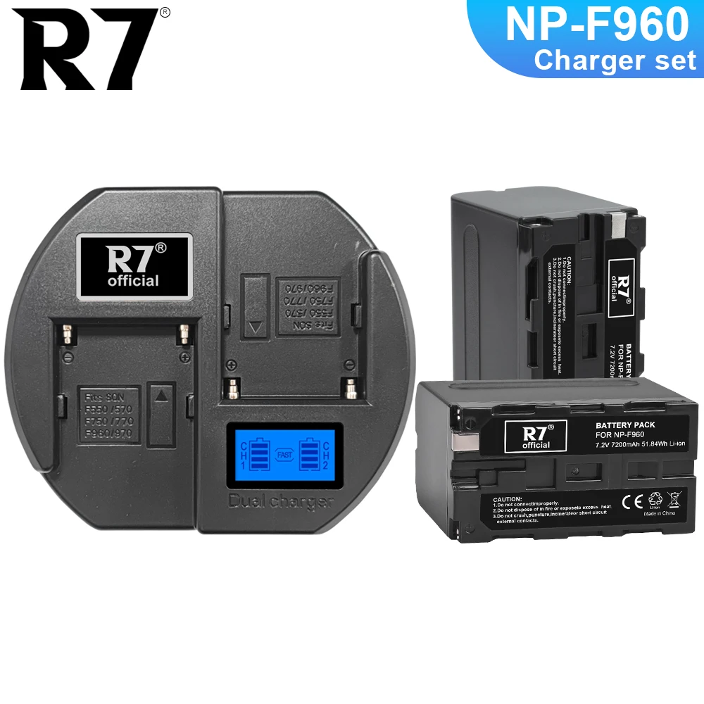 

R7 NP-F960 NP F960 np-f960 7200mAh Camera Battery +LCD smart charger For Sony DCR-SC100 CCD-SC55 CCD-SC65 CCD-TR516 CCD-TR555