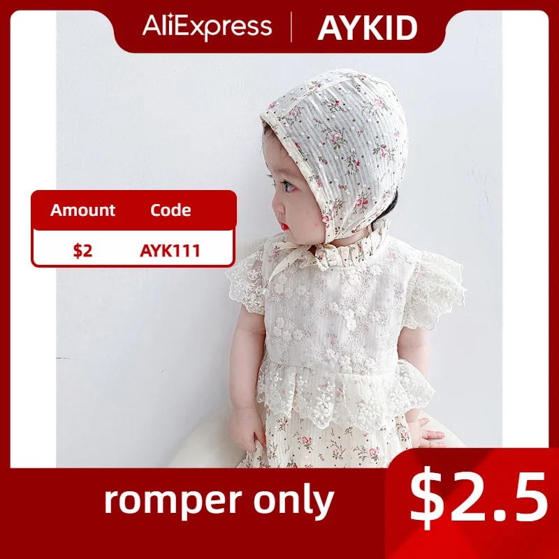 

Princes Baby Girl Rompers With Lace Hat Summer Newborn Girl Clothes Set Fashion Baby Clothing Outfits For Party