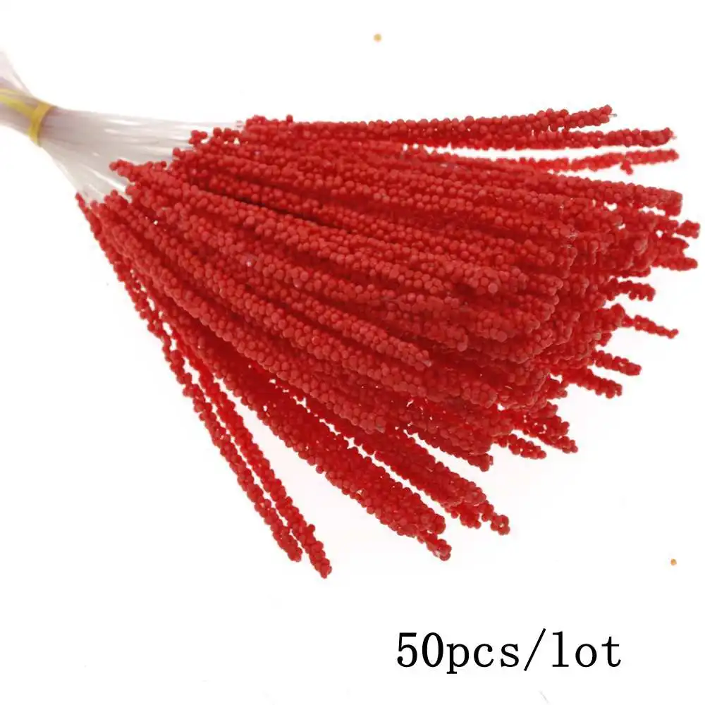 5/6/8/10/12/50/70/90pcs mini Red Artificial Flowers Stamen Berries Bundle DIY Christmas Wedding Cake Gift Box Wreaths Decoration images - 6