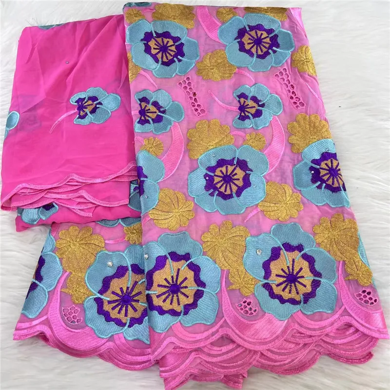 

5+2 Yard cotton Fabric with scarf Latest Heavy Beaded Embroidery African Swiss Voile lace Popular Dubai Style For Party Wedding