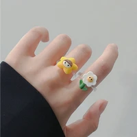 news flower round ring rings for women girls resin acrylic sweet cute fashion korean small fresh jewelry party gifts accessories
