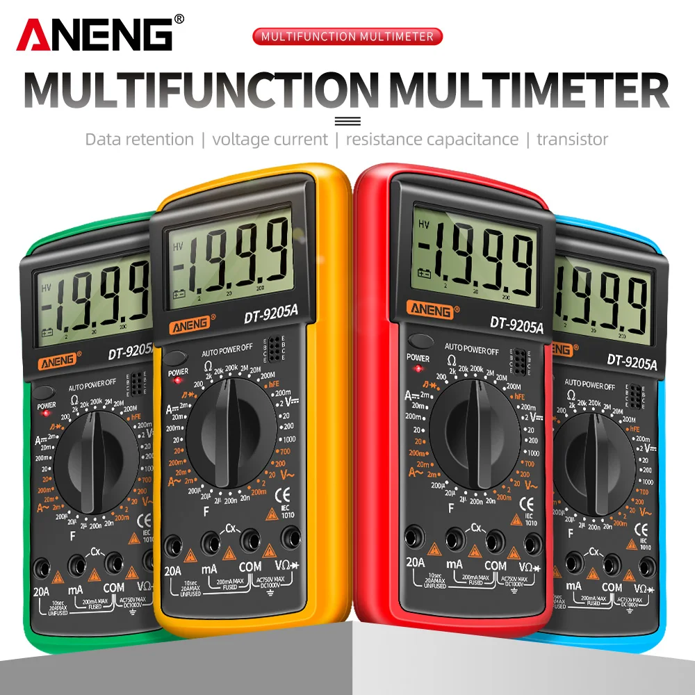 

ANENG DT-9205A Digital Multimeter AC/DC Transistor Tester Electrical NCV Test Meter Profesional Analog Auto Range Multimetro