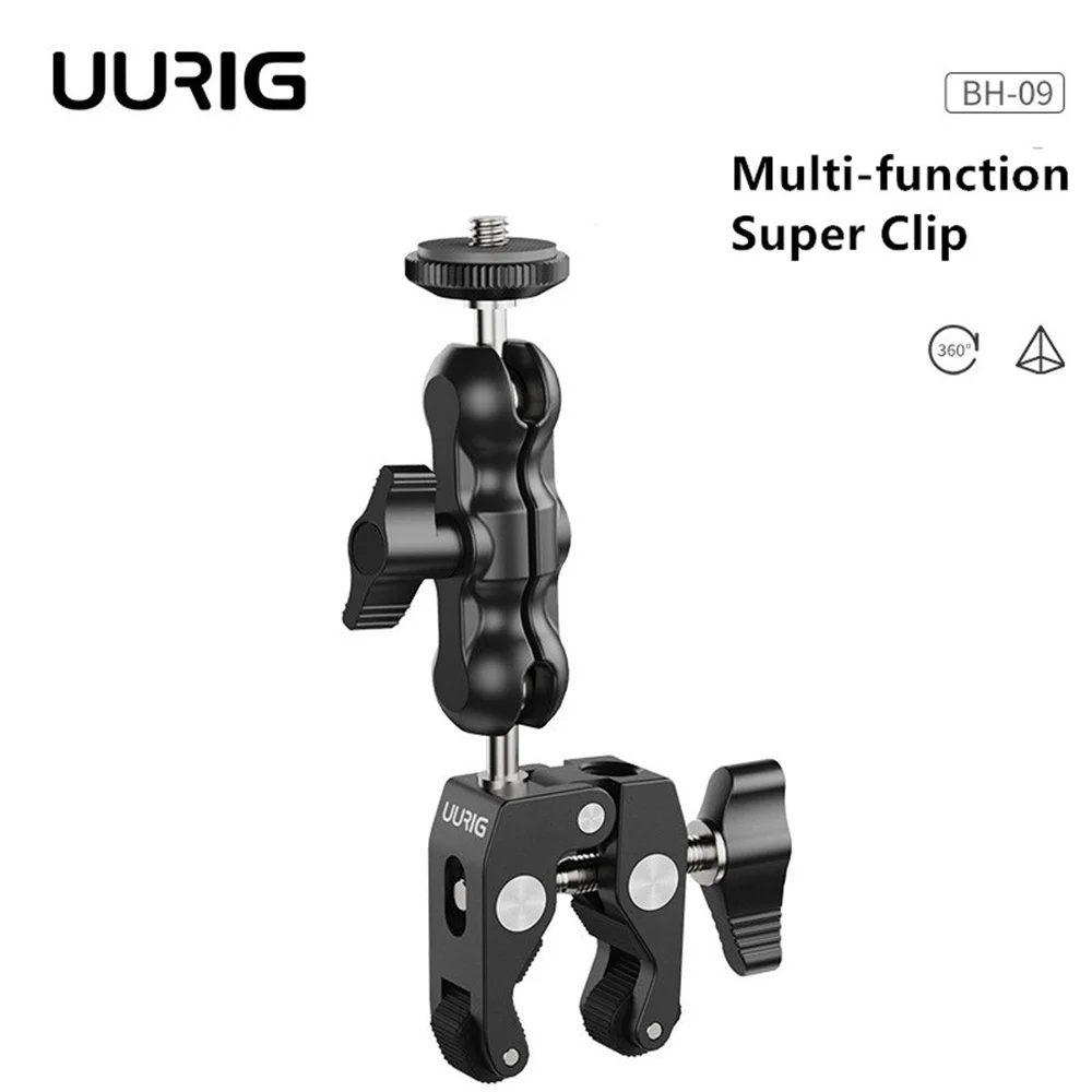 

UURIG BH-09 Metal Super Clamp with 360 Ball Head Magic Arm Clip with 1/4" 3/8" Hole for Gopro DSLR Camera Monitor LED Light Mic