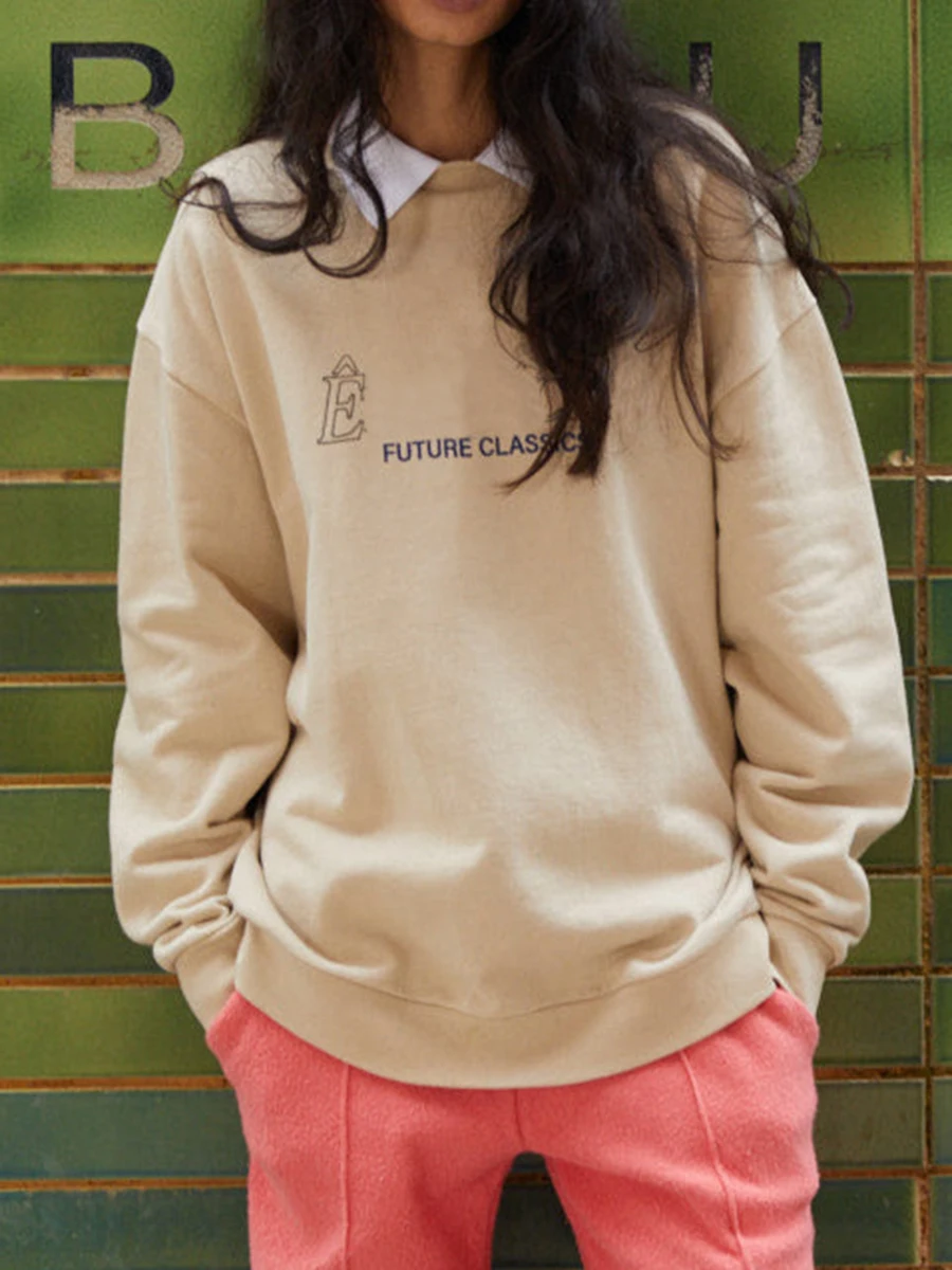 

Letter Print Graphic Sweatshirt Women 2022 Autumn Winter Vintage Casual O Neck Pullovers Tops Simple Classic Ladies Sweatshirts