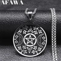 witchcraft pentagram star irish knot moon sun stainless steel necklaces triple moon goddess leaf necklace jewelry bijoux n3718