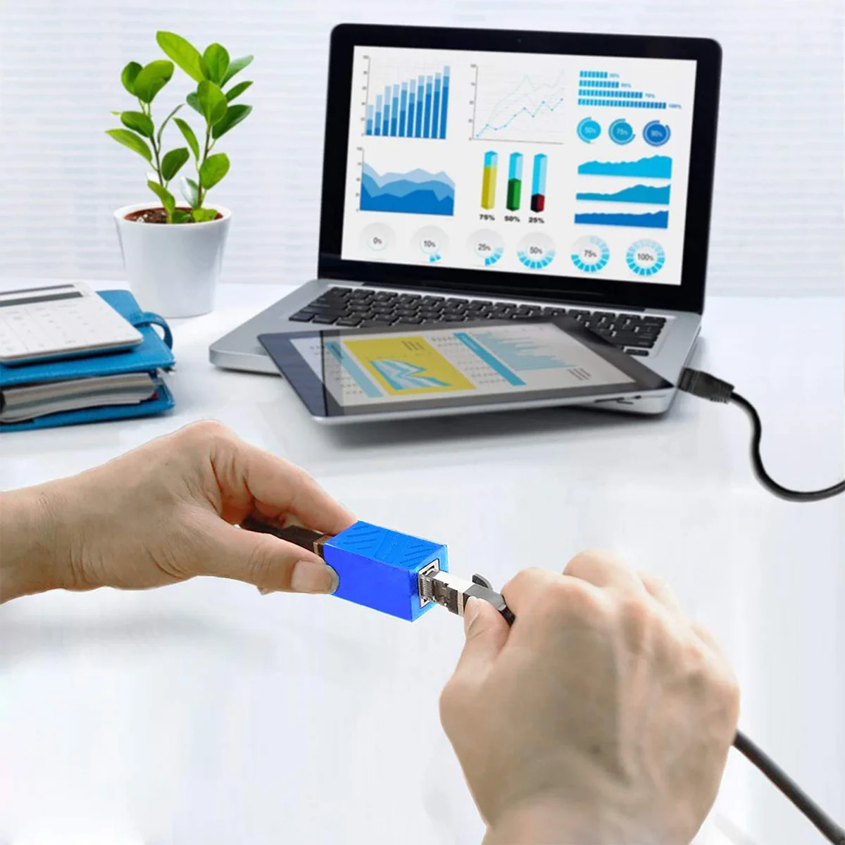 

5pcs Rj45 Network Cable Extender Cable Extension Converter for Home Office Blue