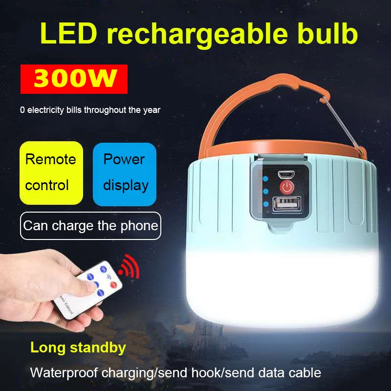 

300W Solar LED Camping Light USB Rechargeable Bulb for Outdoor Tent Lamp Portable Lanterns Emergency Lights for BBQ Christmas