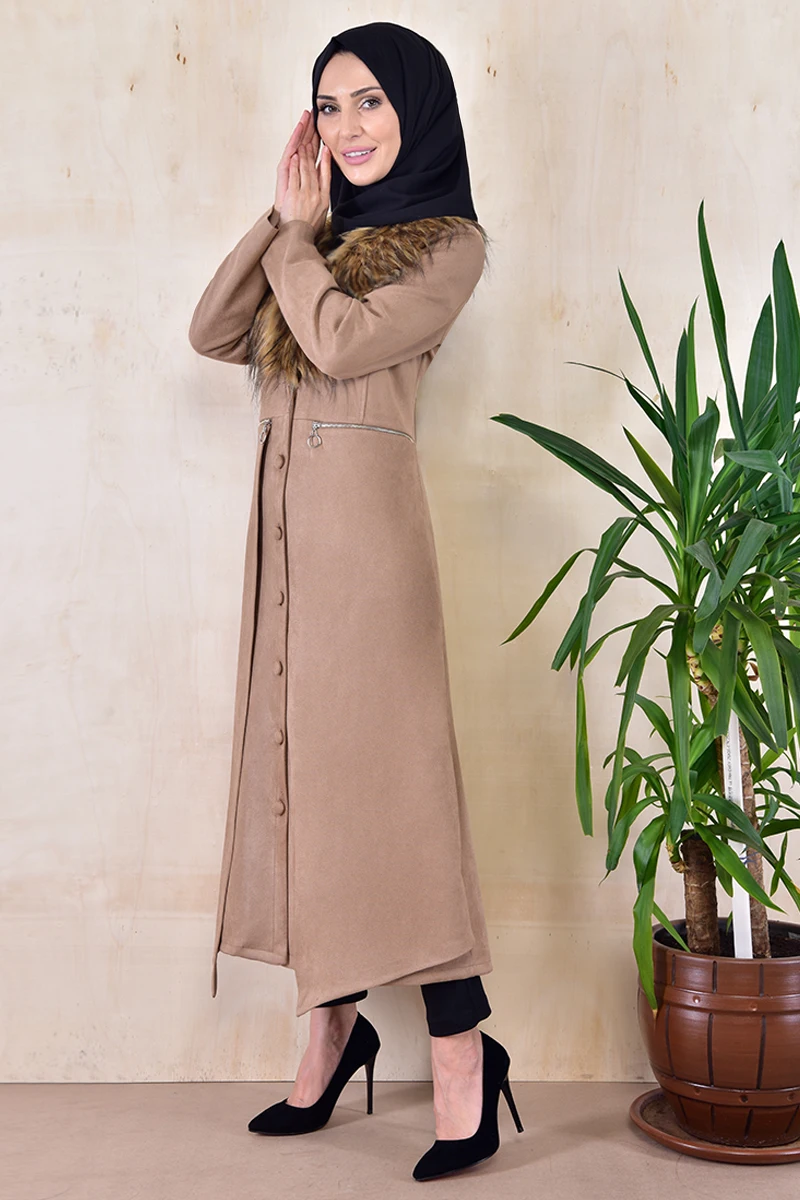 

Suede Coat Mink İslamic Woman Jacket Muslim Turkish Veiled Clothes Women's Coats Women's Jackets Coat YGS6273