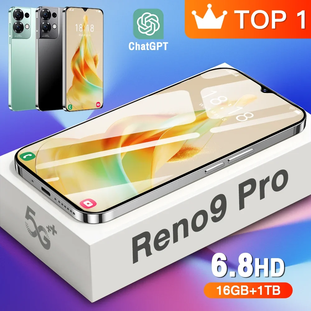 

Новый смартфон Reno9 Pro, 6,8 дюйма, HD, Full Screen, глобальная версия, Android, 16 ГБ + 1 ТБ, мобильный телефон с двумя SIM-картами, сотовый телефон