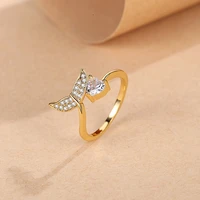 trendy gold color mermaid tail cuff ring for women love heart crystal cubic zircon rings romantic jewelry gifts