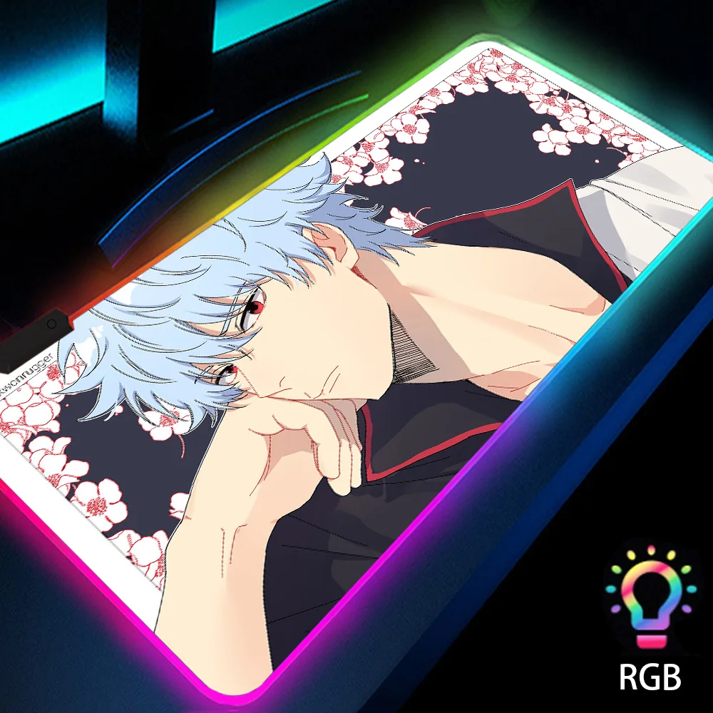 

Kit Gamer RGB LED Anime Mats with Backlight Boy Mouse Pad Slipmat 900x400 Desktop Computer Accessories Office Protector Gintama