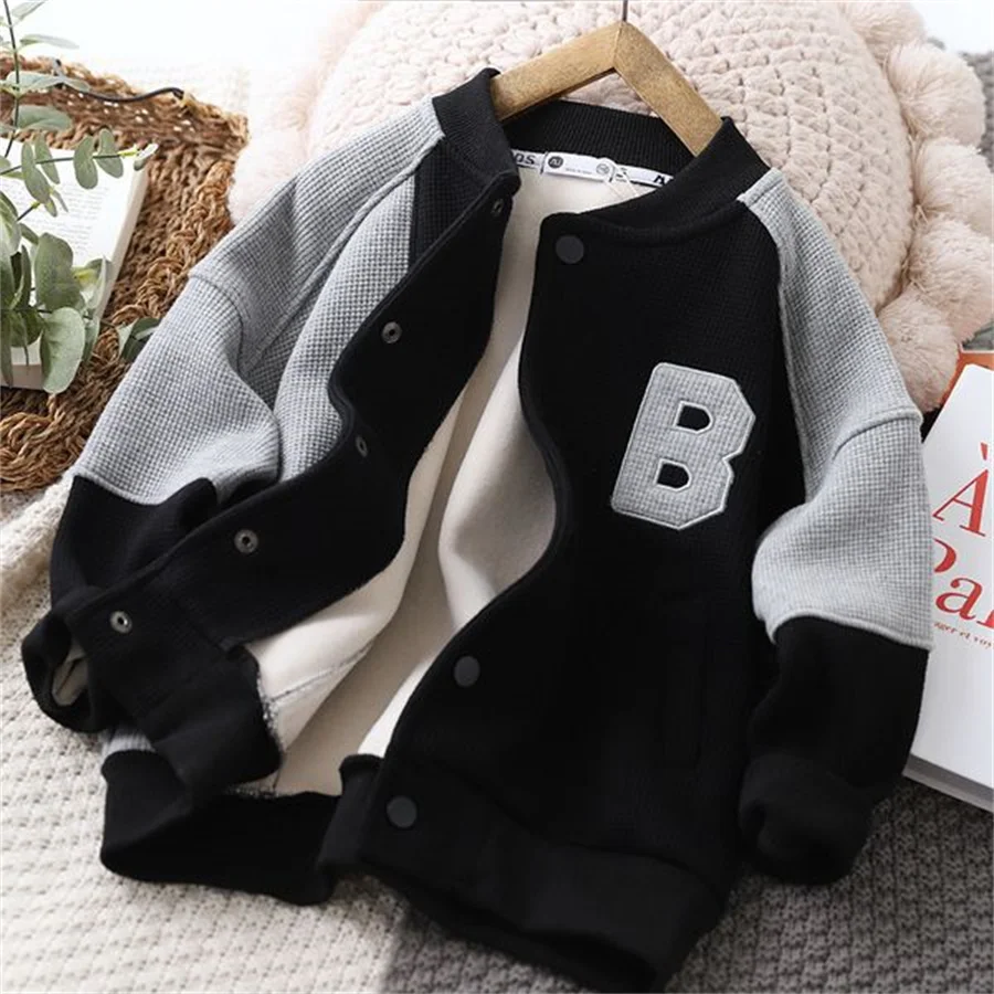 

Kids Cardigan Jacket Children Spring Autumn Letter Print Outerwear Boys Streetwear Varsity Baseball Uniform Coats 4 6 8 10 Year