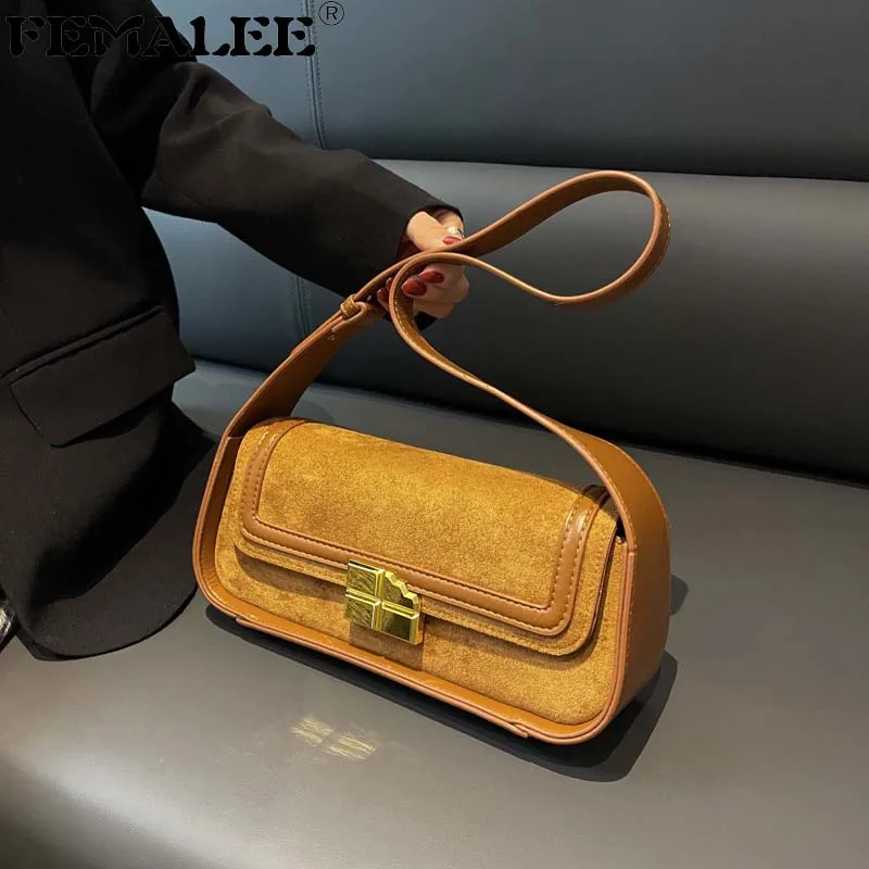 

Замшевые сумки на подмышек для женщин 2022, женские ретро сумки, сумка на плечо, Изысканная сумка, сумка, матовая кожа, клетчатые сумочки с замк...