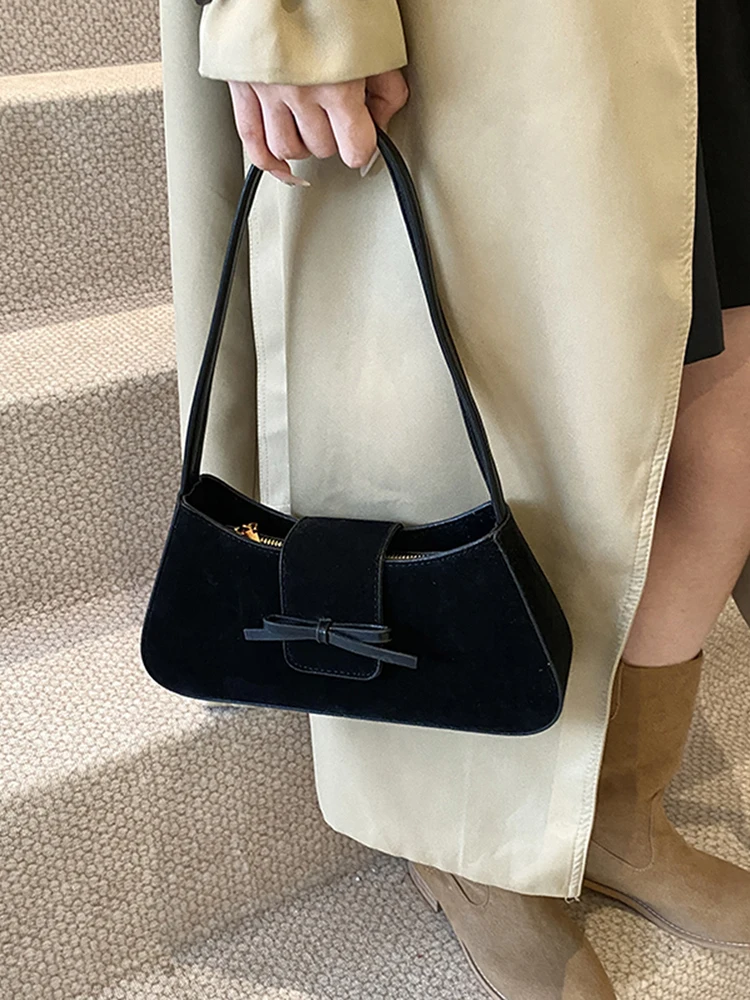 Женская сумка через плечо с застежкой-молнией и бантом замшевая модная