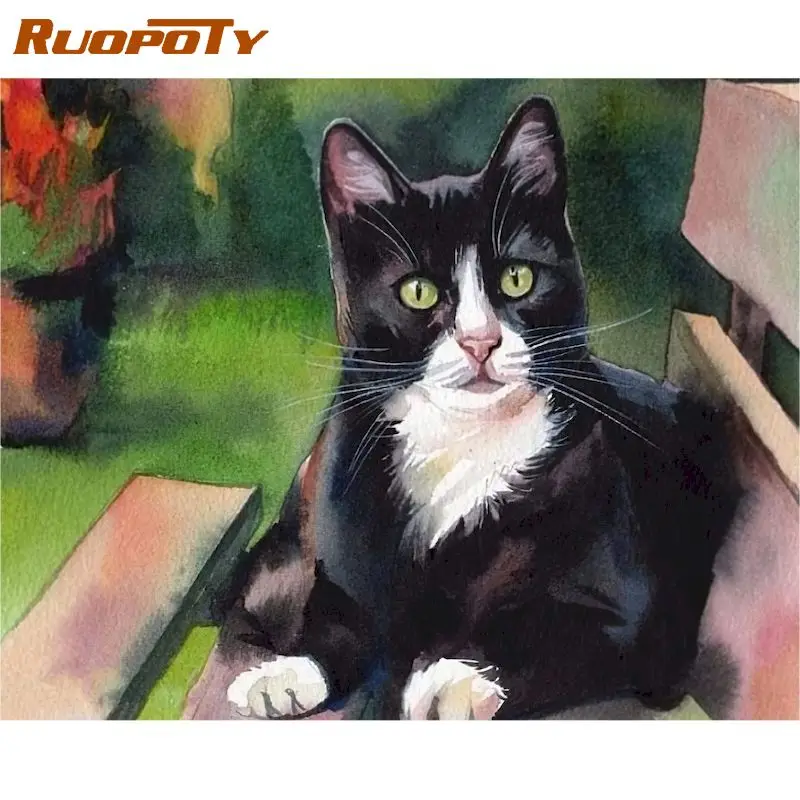 

RUOPOTY Paint By Number Black Cat Hand Painted Paintings Art Drawing On Canvas Gift DIY Pictures By Numbers Kits Home Decor