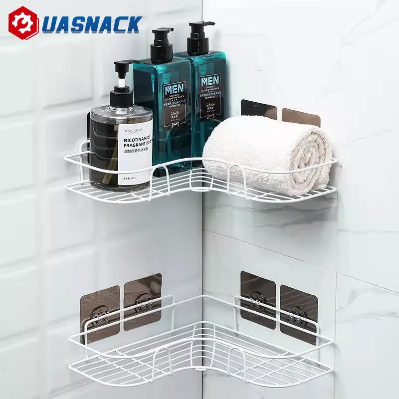 

2023 Bathroom Shelf Shower Shelves Shampoo Holder Cosmetic Rack Basket Corner Wall Mounted Kitchen Storage Accessories Home Orga