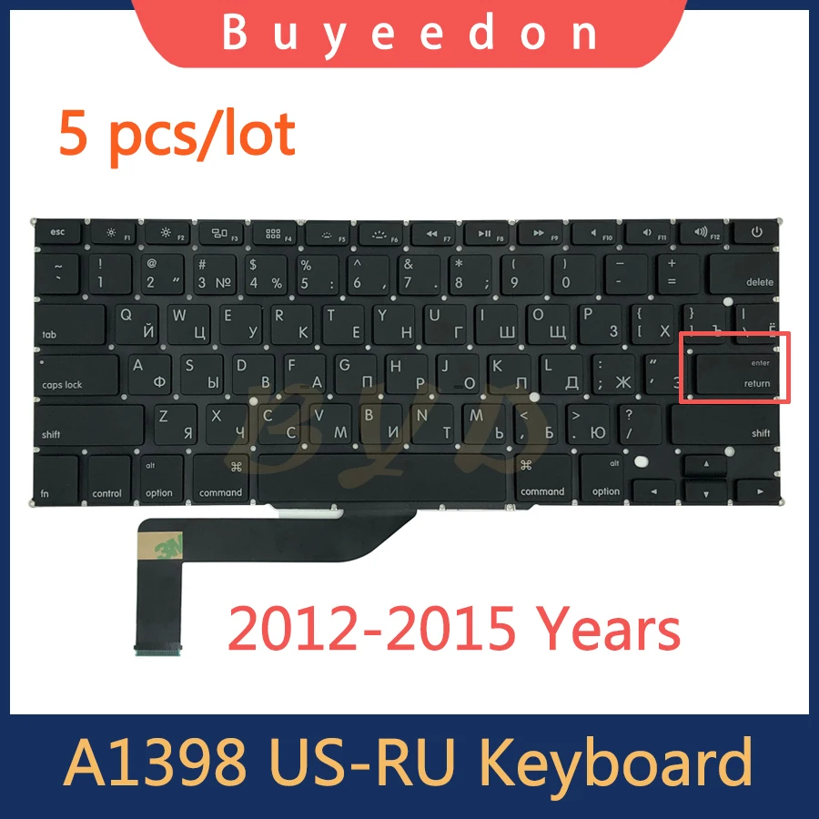 

Новая клавиатура A1398 с русской раскладкой для MacBook Pro Retina, 5 шт./лот, 15 дюймов, для России и США, 2012-2015 лет