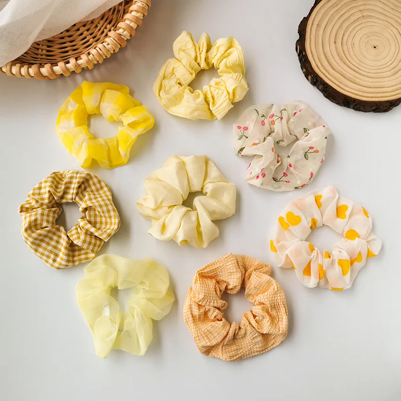 

Womens Sweet All-match Flowers Print Headband Plaid Dots Elastic Rubber Bands Girls Ponytail Holder Hair Bands Hair Accessories