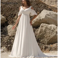 elegant flare sleeve chiffon wedding gown v neck a line simple open back boho bridal dress vestido de novia custom made 2022