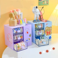 kawaii creative multi functional pen holder cute tabletop decoration student office stationery makeup brush storage box