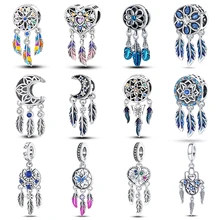 100% 925 Sterling Silver Colorful Zircon Dreamcatcher Charms Beads Pendants Fit Pandora Original Bracelets DIY Jewelry Making