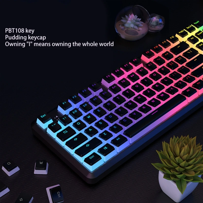 

Pudding Keycaps - Double Shot PBT Keycap Set with Translucent Layer, for Mechanical Keyboards, Full 104 Key Set, Black