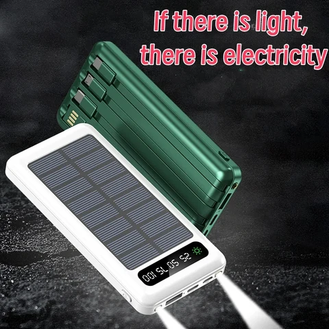 50000 мАч Solar Power Bank Ultra Capacity USB 4 в 1 Сверхбыстрая зарядка USB TypeC Светодиодный светильник Открытый Power Bank для iPhone Xiaomi