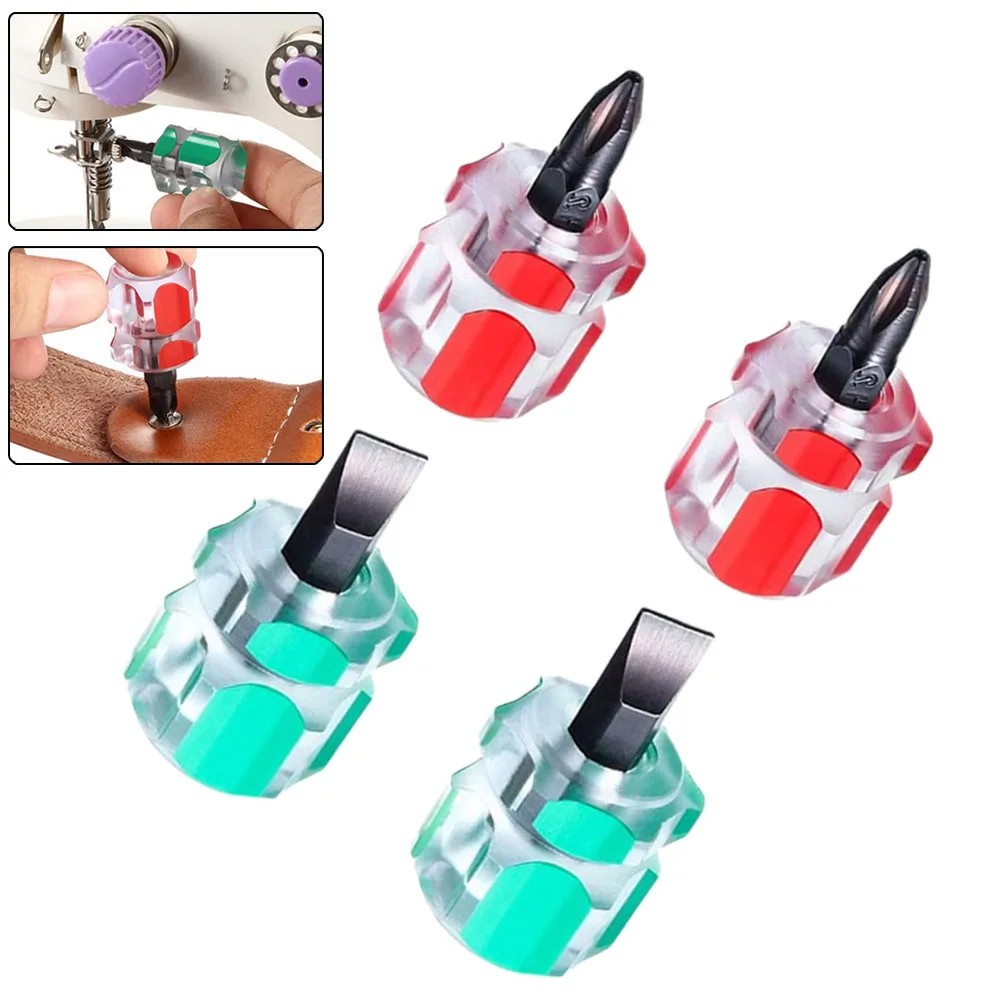 

4pcs Small Portable Flat Head /Cross-Head Screw Driver Transparent Short Anti-slip Handle Screwdriver Repair Tools