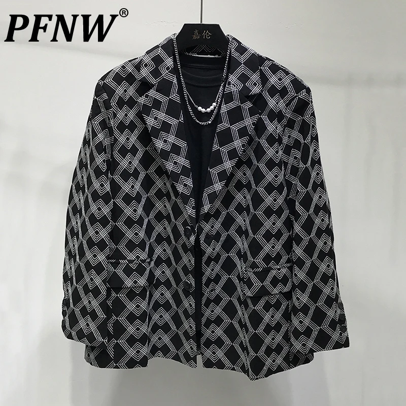 

PFNW Autumn New Men's High-end Suit Coat Geometric Pattern Loose Trendy High Street Handsome Niche Long Sleeve Blazers 28A3716