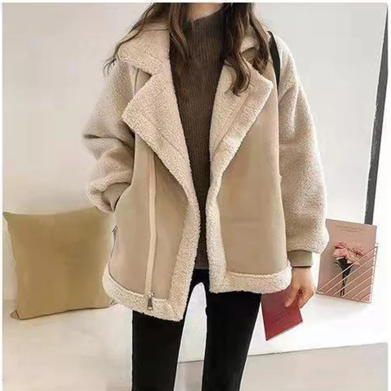 2021 Women's Autumn Winter Lamb Wool Sheepskin Coat Fur One-piece Thickened Jacket Women's Casual Warm Coat Oversized S ~ 4XL